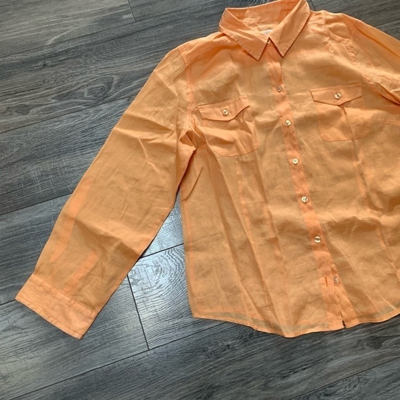 Chicos Ramie/cotton orange/peach boho coastal Lagen look button down shirt Large - Picture 3 of 14